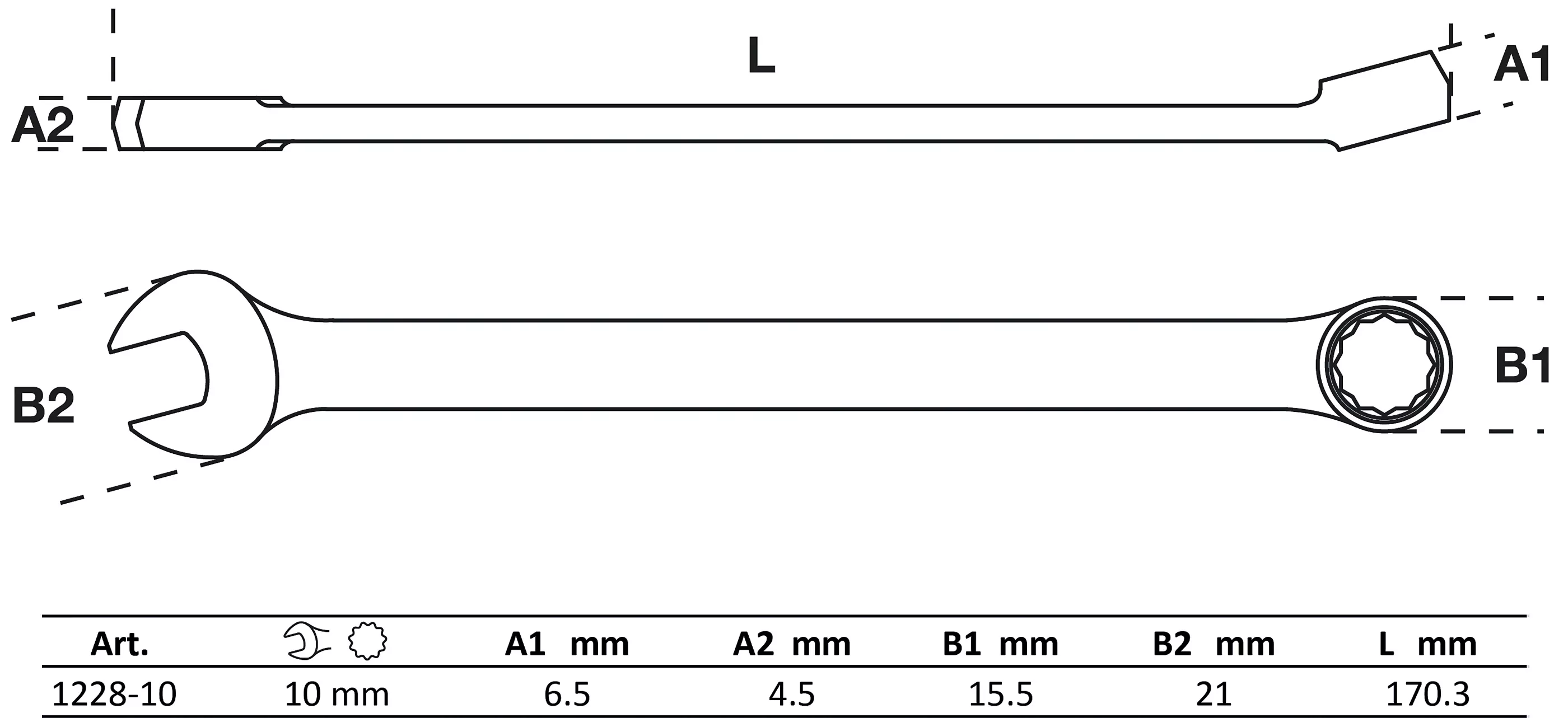 Maul-Ringschlüssel | extra lang | SW 10 mm