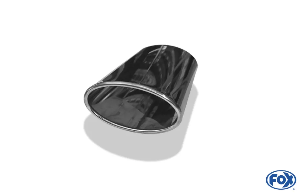 Anschweißendrohr Typ 38 - Links  160x90 mm / Länge: 300 mm - oval  - seitlich nach links 15°, sowie 15° nach unten abgeschrägt / eingerollt / ohne Absorber