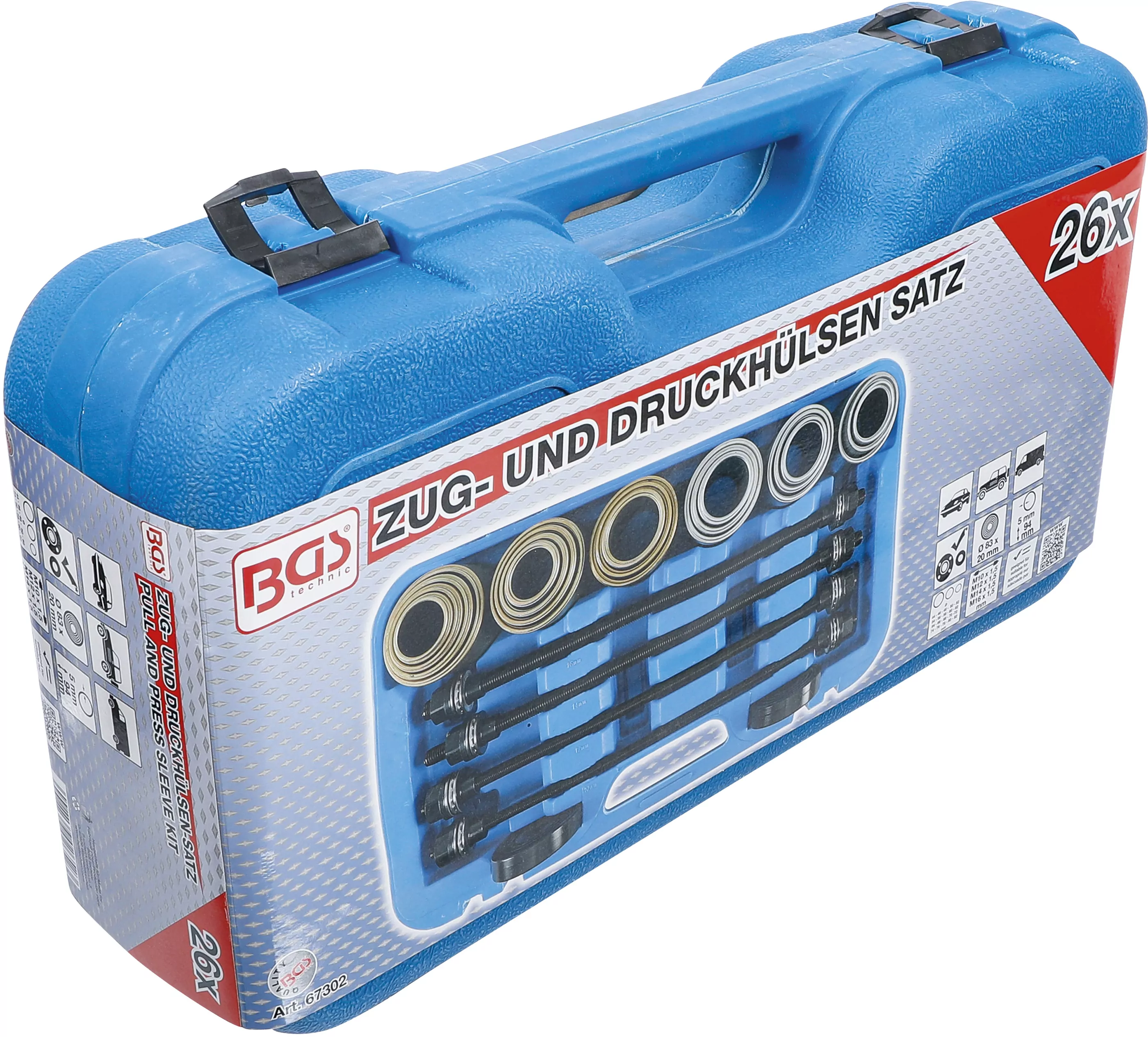 Zug- und Druckhülsen-Satz | mit 4 Spindeln | 26-tlg.