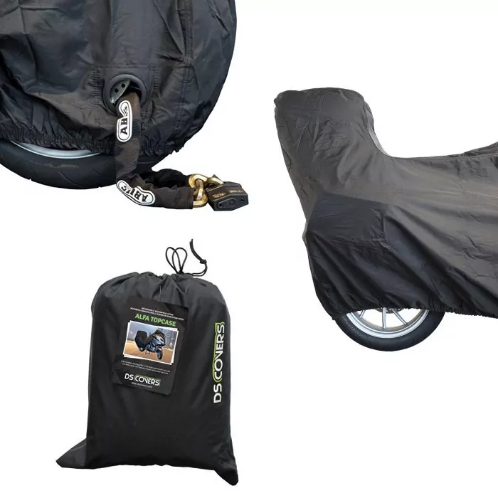 Motorrad-topcase-abdeckplane "alfa", Schwarz, L, Maße: L 229 X B 99 X H Vorne 135 X H Hinten 125cm