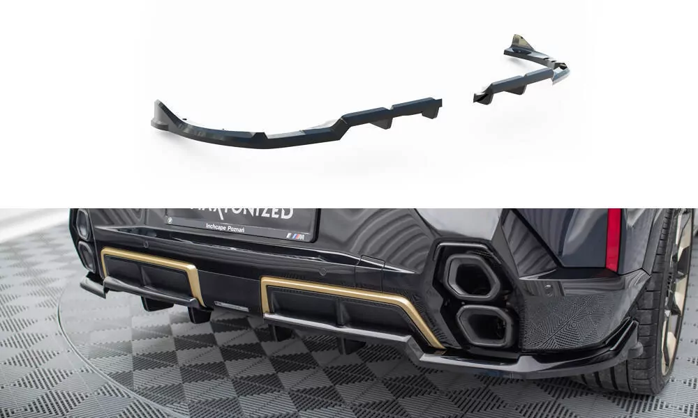 Hinten Splitter (mit Einem Vertikalem Balken) BMW XM G09 Schwarz Hochglanz
