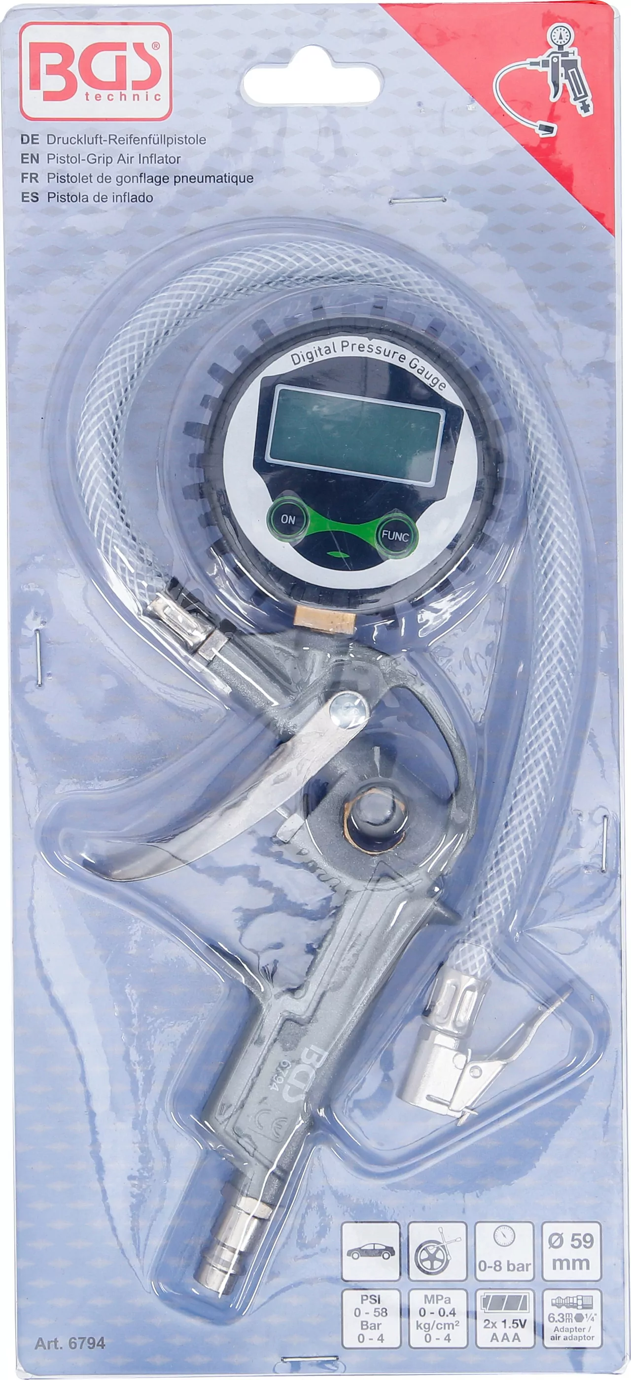 Druckluft-Reifenfüllpistole | digital | 0 - 8 bar