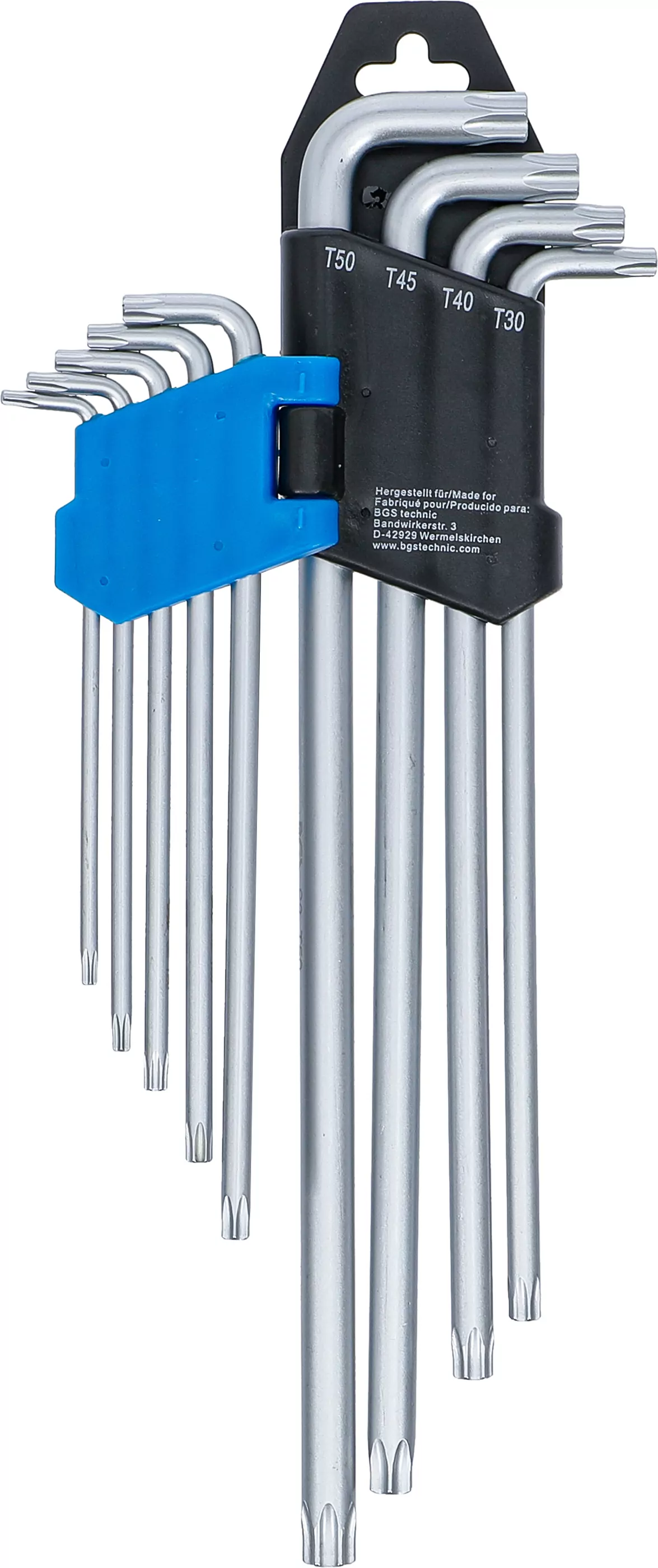 Winkelschlüssel-Satz | extra lang + extra kurz | T-Profil (für Torx) T10 - T50 | 9-tlg.