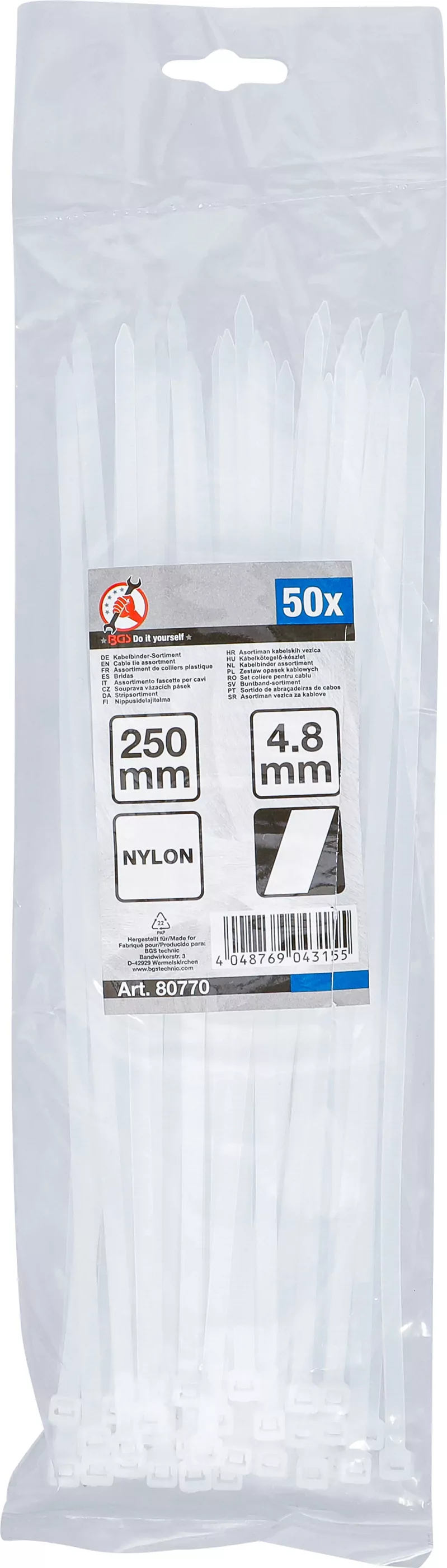 Kabelbinder-Sortiment | weiß | 4,8 x 250 mm | 50-tlg.