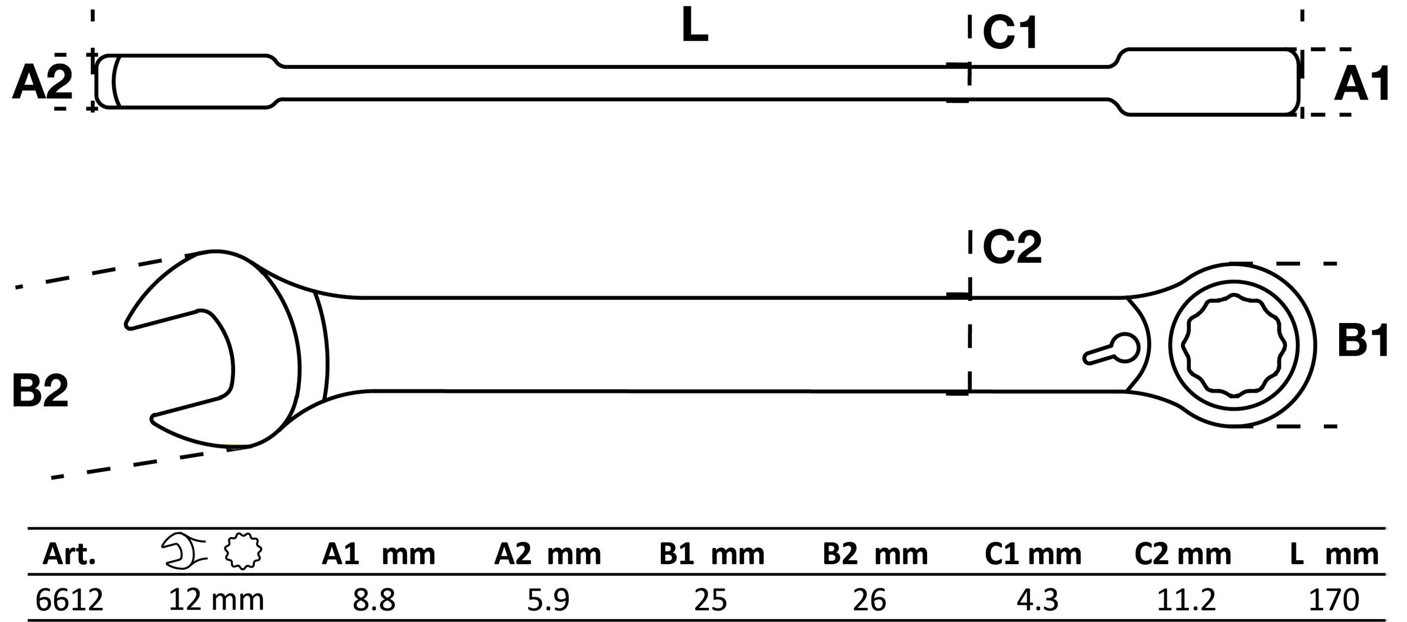 Ratschenring-Maulschlüssel | umschaltbar | SW 12 mm