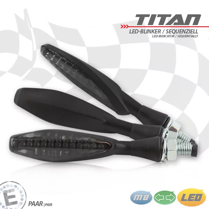 Led-blinker Titan | Sequenziell | Alu | Schwarz | Paar | Get. | M8 | L 85 X B 18,4 X H 15mm | E-gepr