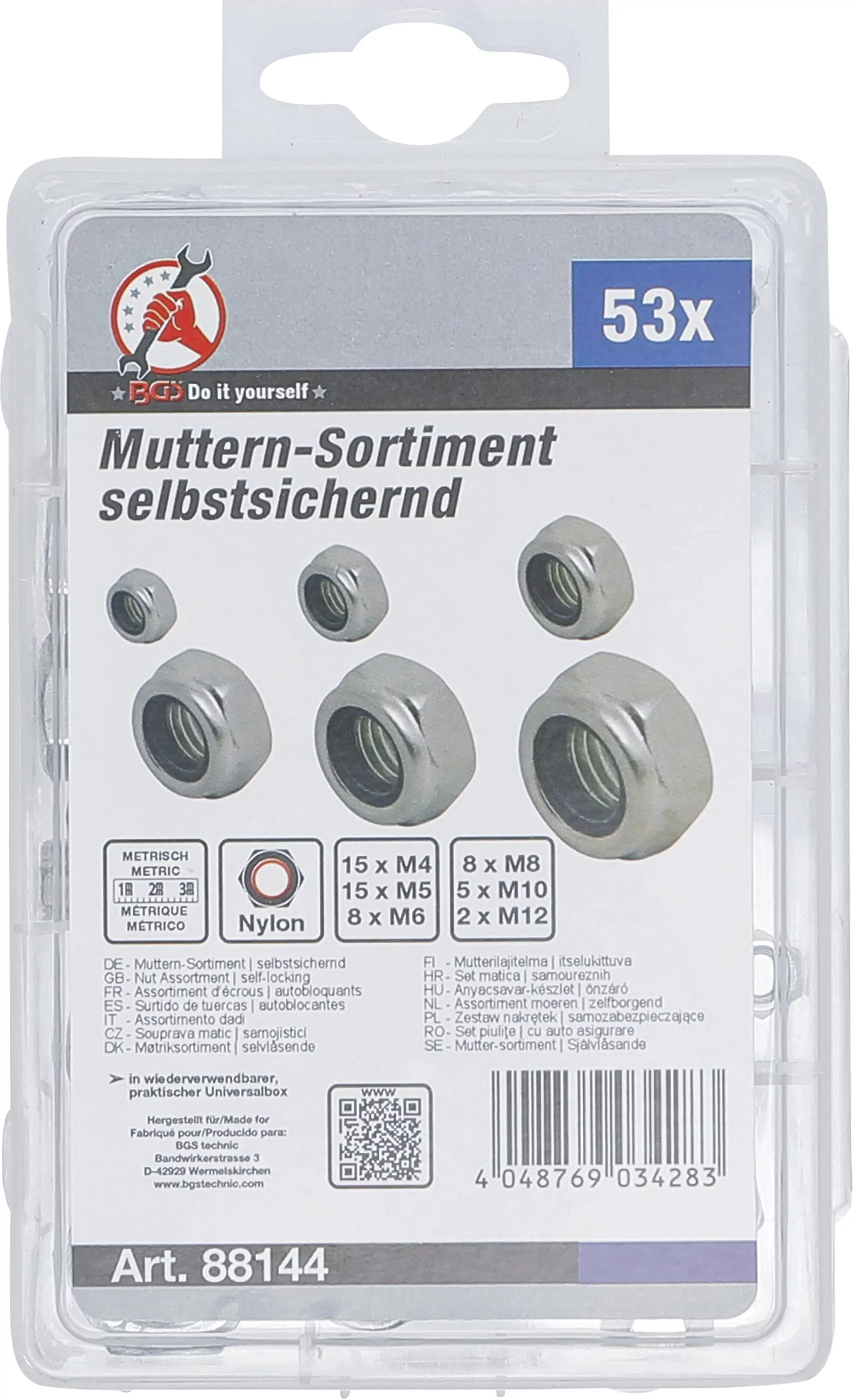 Muttern-Sortiment | selbstsichernd | metrisch | M4 - M12 | 53-tlg.