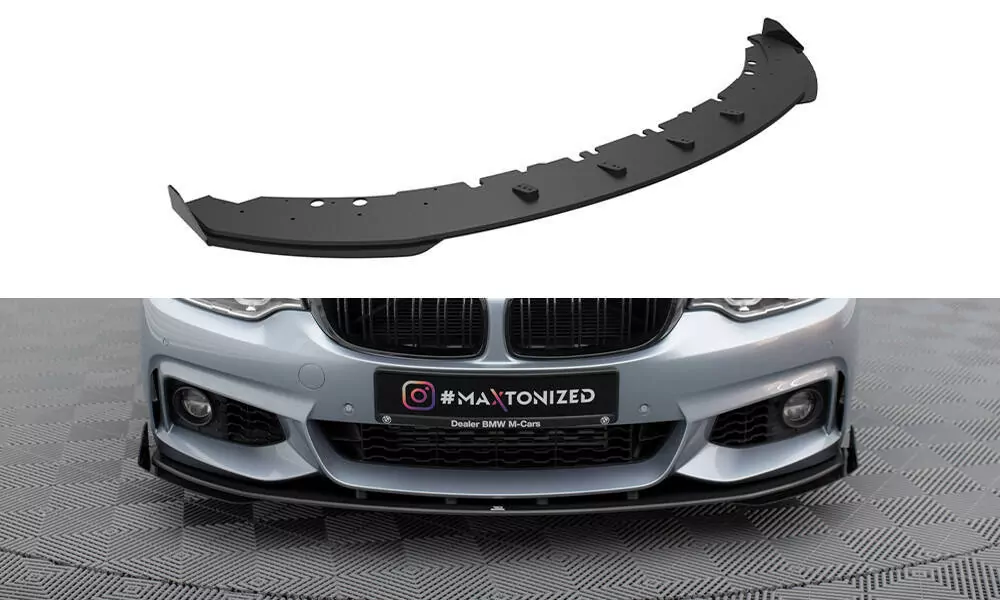 Street Pro Front Ansatz Für +Flaps Für + Flaps BMW 4er Coupe / Gran Coupe / Cabrio M-Paket F32 / F36 / F33  Schwarz Hochglanz