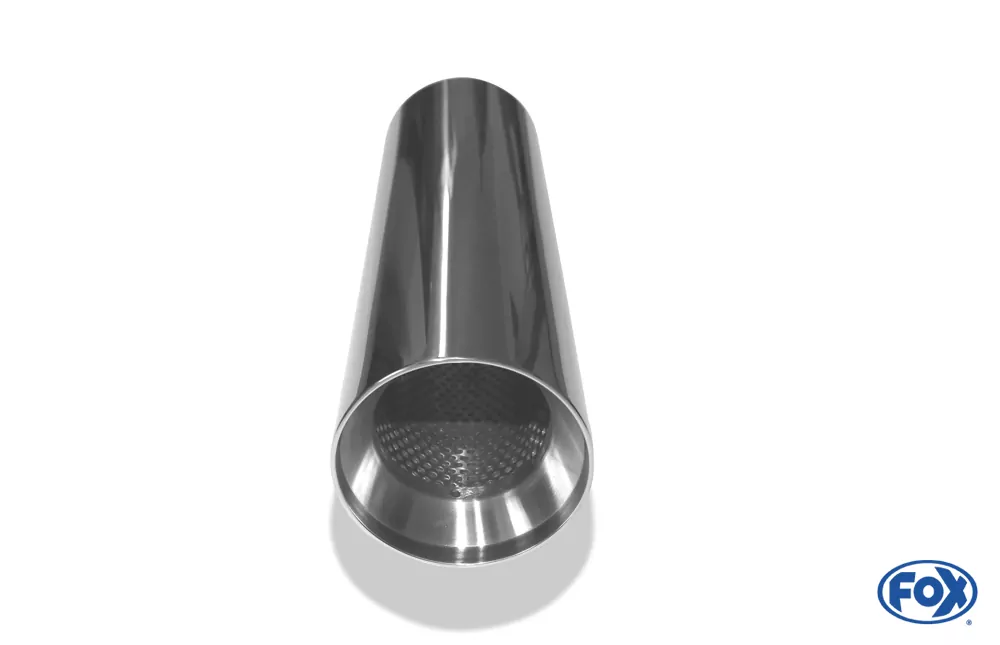 Anschweißendrohr Typ 22  Ø 90 mm / Gesamtlänge: 300 mm  - rund / uneingerollt / gerade / mit poliertem Absorber (Innendurchmesser 63mm - Länge: ca. 140mm)