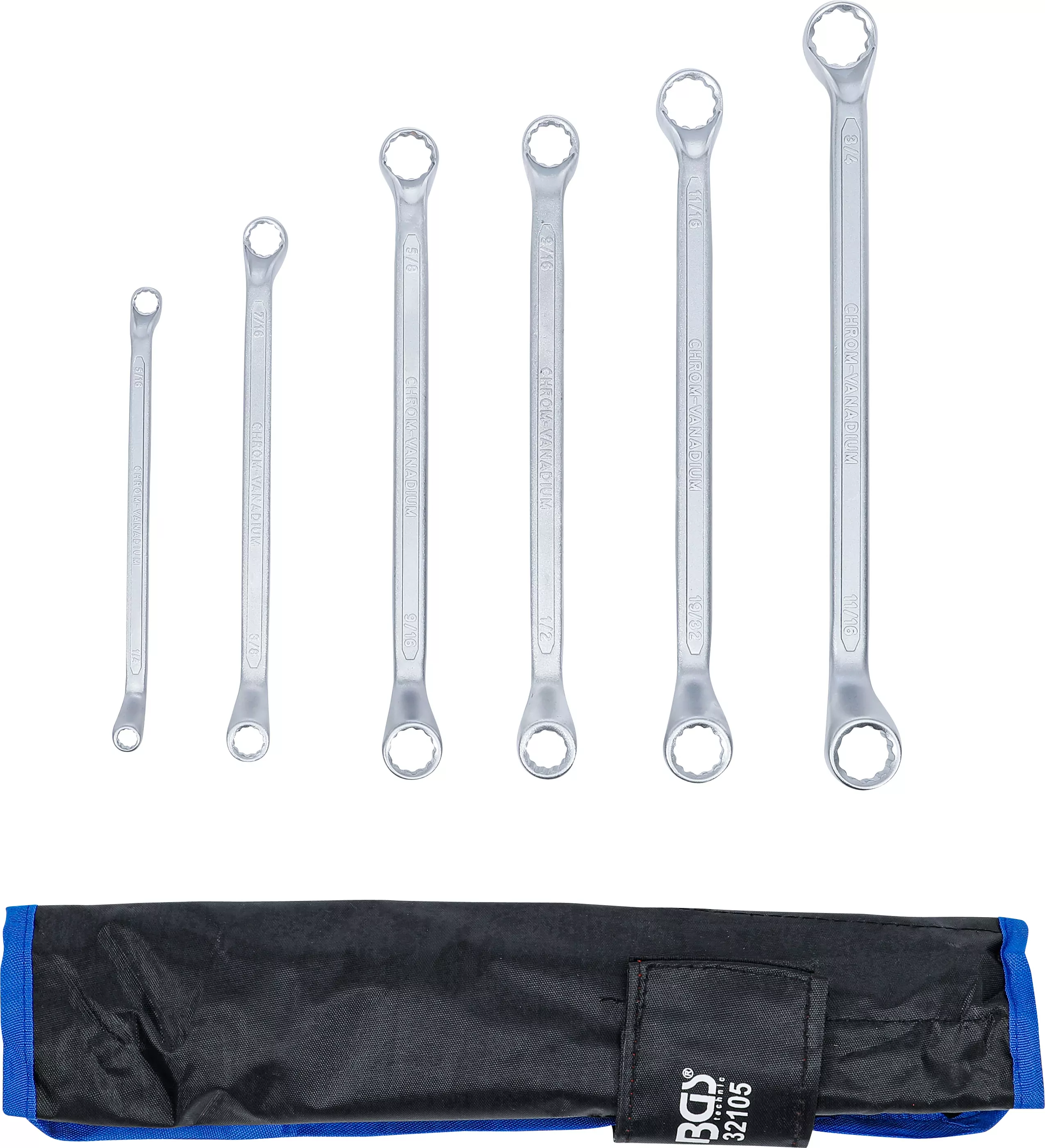 Doppel-Ringschlüssel-Satz | tief gekröpft | Zollgrößen | SW 1/4" - 3/4" | 6-tlg.