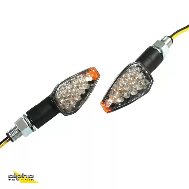 LED-Blinker "PEAK" | schwarz | lang | M10 | klares & flaches Glas | E-geprüft 