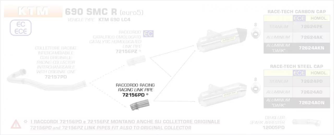 72156PD-Arrow Zwischenrohr Ohne Kat KTM 690 SMC R-Enduro R,GAS GAS ES 700