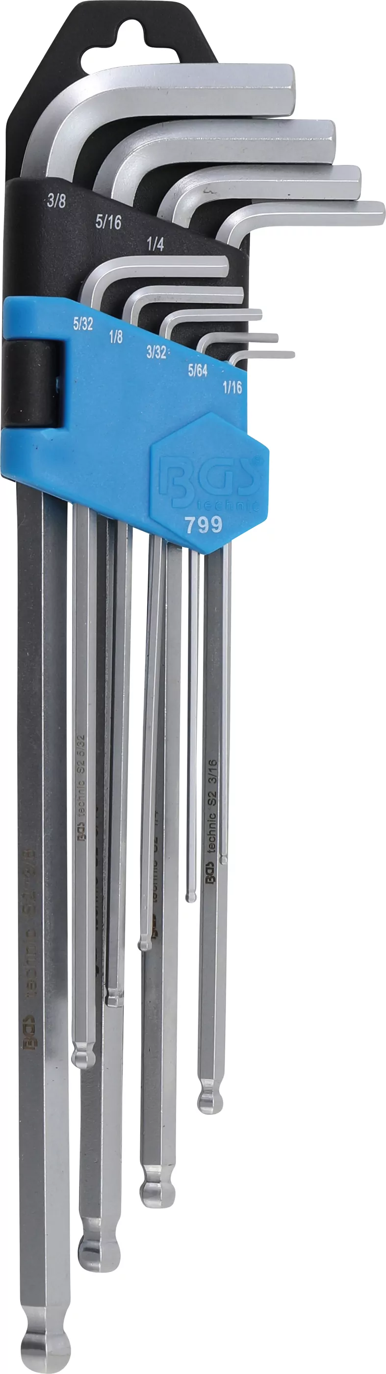 Winkelschlüssel-Satz | Zollgrößen | Innensechskant / Innensechskant mit Kugelkopf 1/16" - 3/8" | 9-tlg.