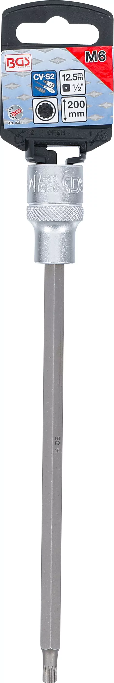 Bit-Einsatz | Länge 200 mm | Antrieb Innenvierkant 12,5 mm (1/2") | Innenvielzahn (für XZN) M6