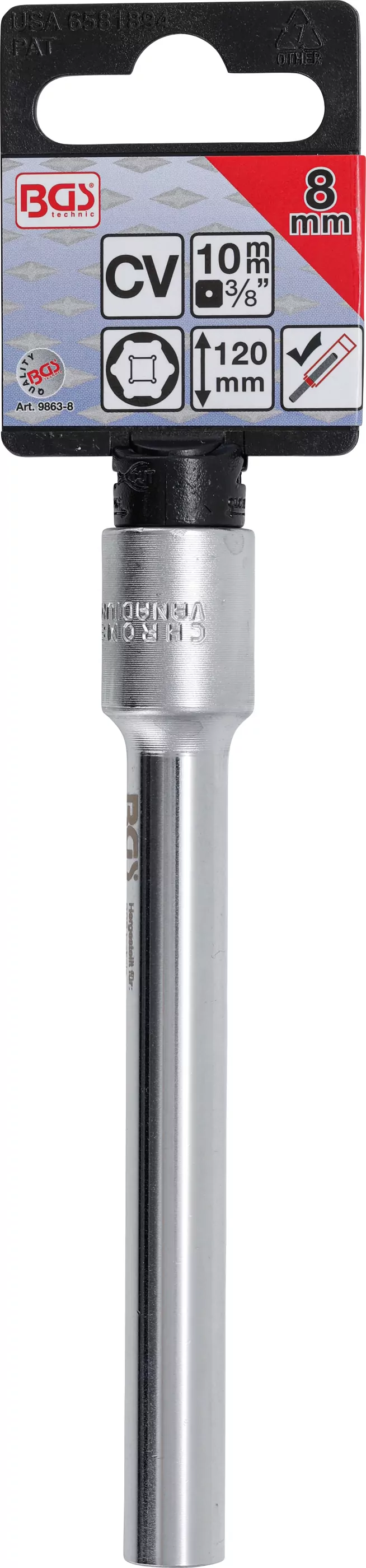 Steckschlüssel-Einsatz Sechskant, extra tief | Antrieb Innenvierkant 10 mm (3/8") | 8 mm