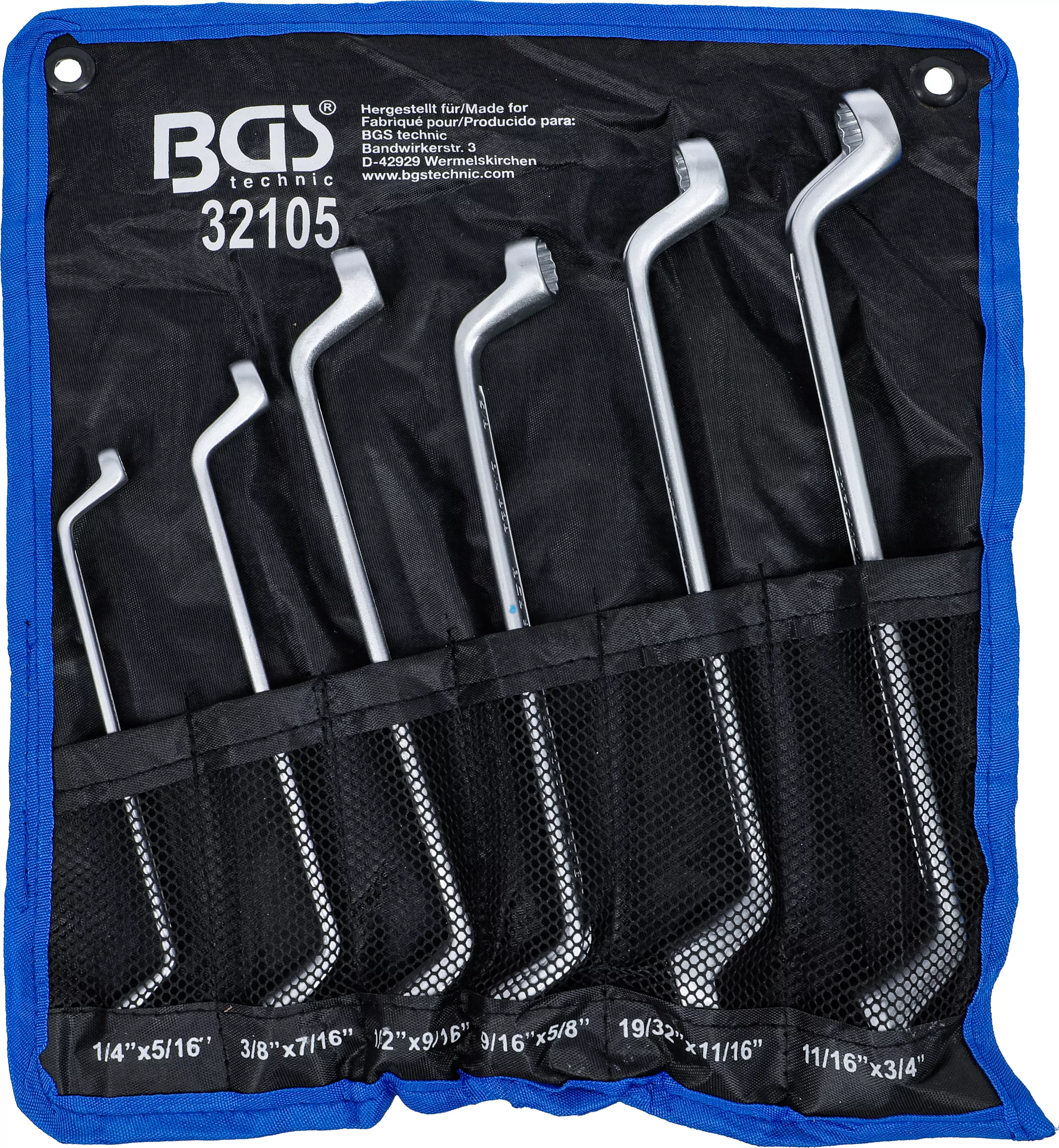 Doppel-Ringschlüssel-Satz | tief gekröpft | Zollgrößen | SW 1/4" - 3/4" | 6-tlg.