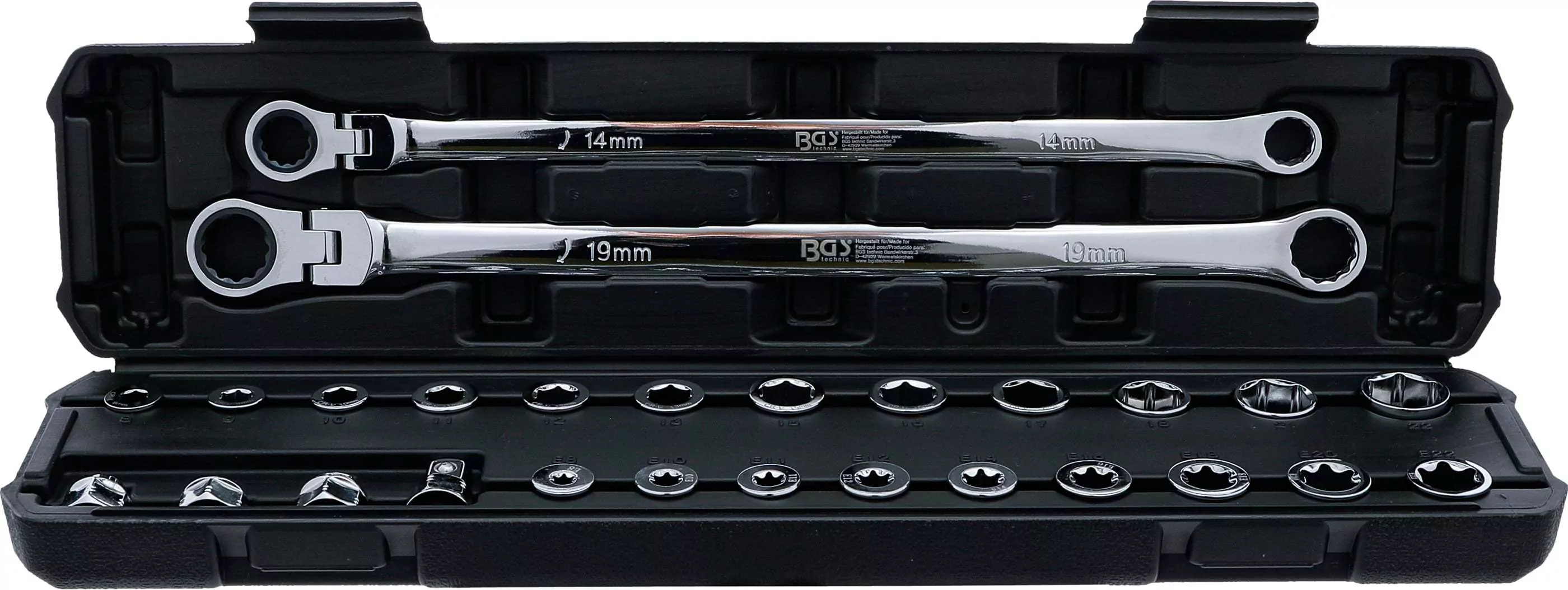 Doppel-Ring- und Ratschenring-Gelenkschlüssel-Satz | extra lang | 27-tlg.