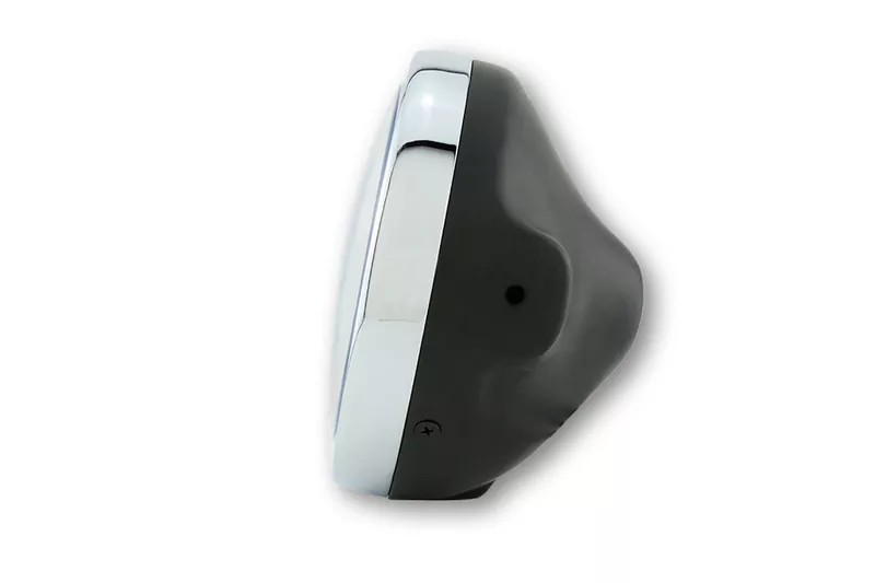 SHIN YO LTD Headlight 7", H4 Insert, Side Mounting, Clear Glass, Shiny Black/Chrome