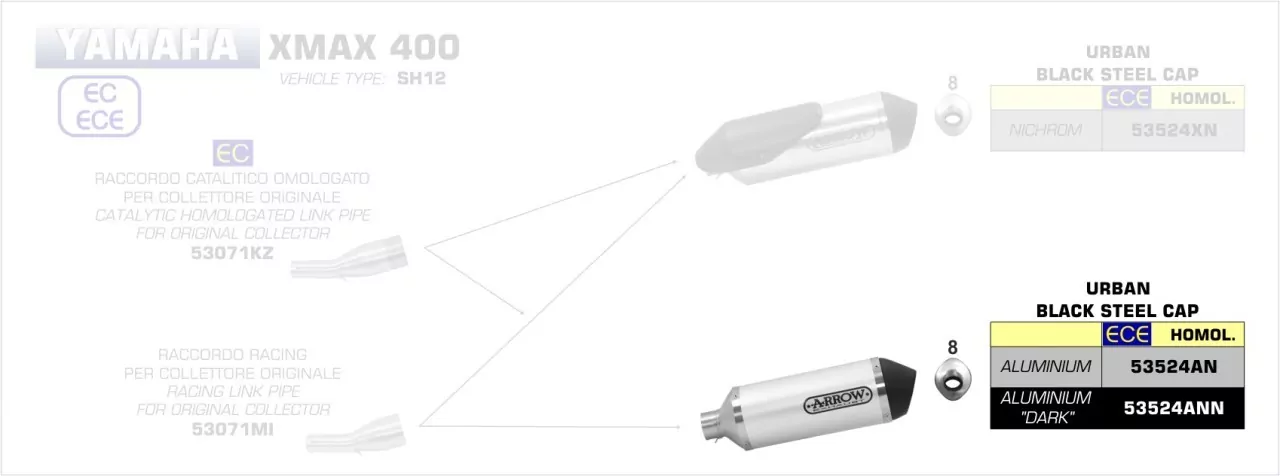 Arrow Urban Aluminium Schwarz Yamaha XMax 400 (SH12) 17-20