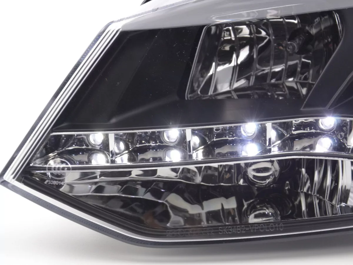 Scheinwerfer Set Daylight LED TFL-Optik VW Polo Typ 6R Bj. 2010- schwarz für Rechtslenker