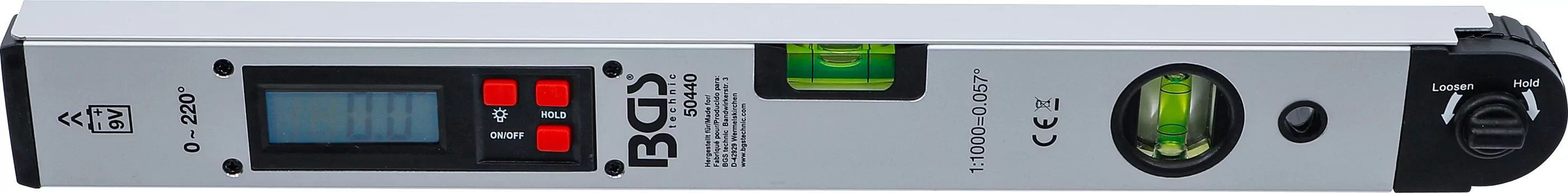 Digitaler LCD-Winkelmesser mit Wasserwaage | 450 mm