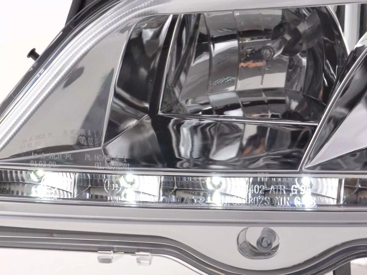 Scheinwerfer Set Daylight LED TFL-Optik Opel Astra G Bj. 98-03 chrom