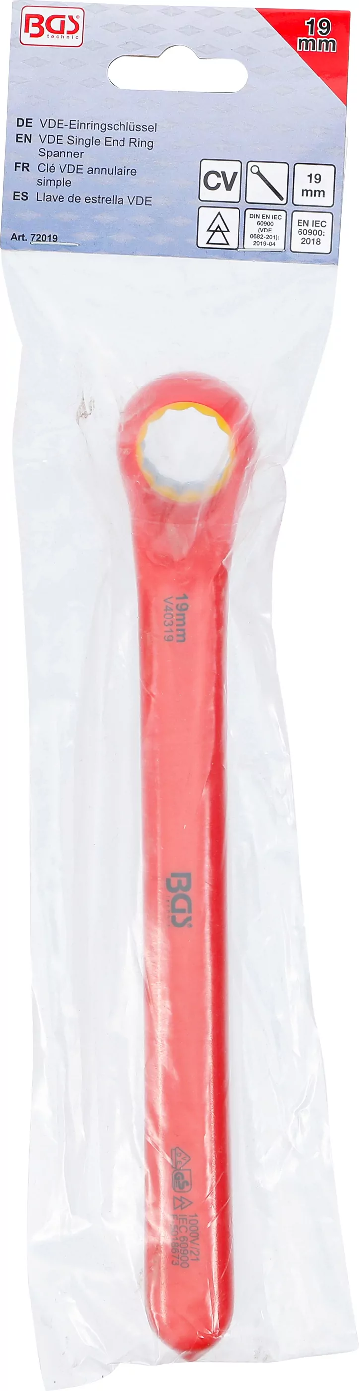 VDE-Einringschlüssel | tief gekröpft | SW 19 mm