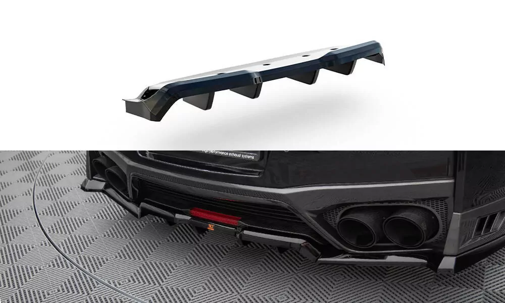 Hinten Splitter (mit Einem Vertikalem Balken) Nissan GTR R35 Facelift Schwarz Hochglanz