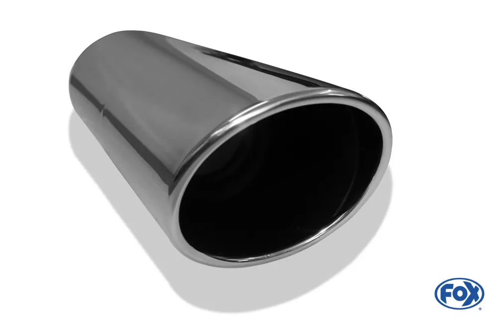 Anschweißendrohr Typ 44  129x106 mm / Länge: 300 mm  - oval / eingerollt / 19° abgeschrägt / mit lang gezogener Tulpe