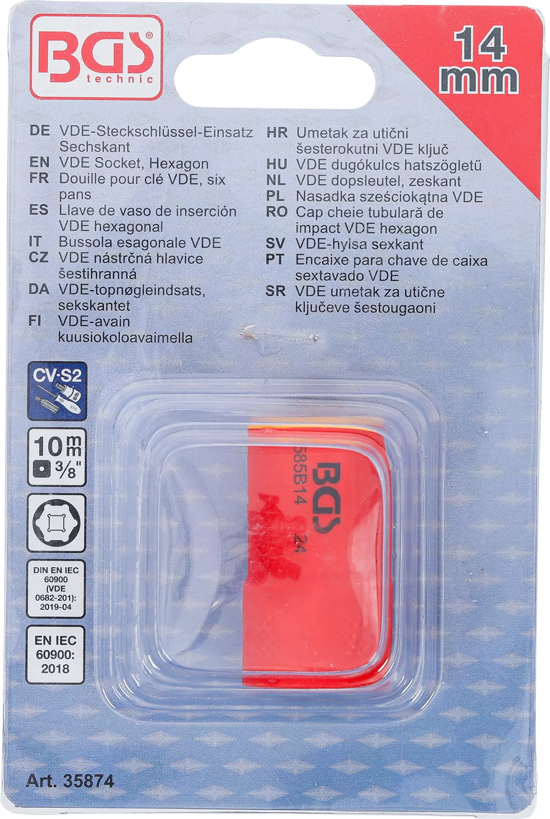 VDE-Steckschlüssel-Einsatz Sechskant | Antrieb Innenvierkant 10 mm (3/8") | SW 14 mm