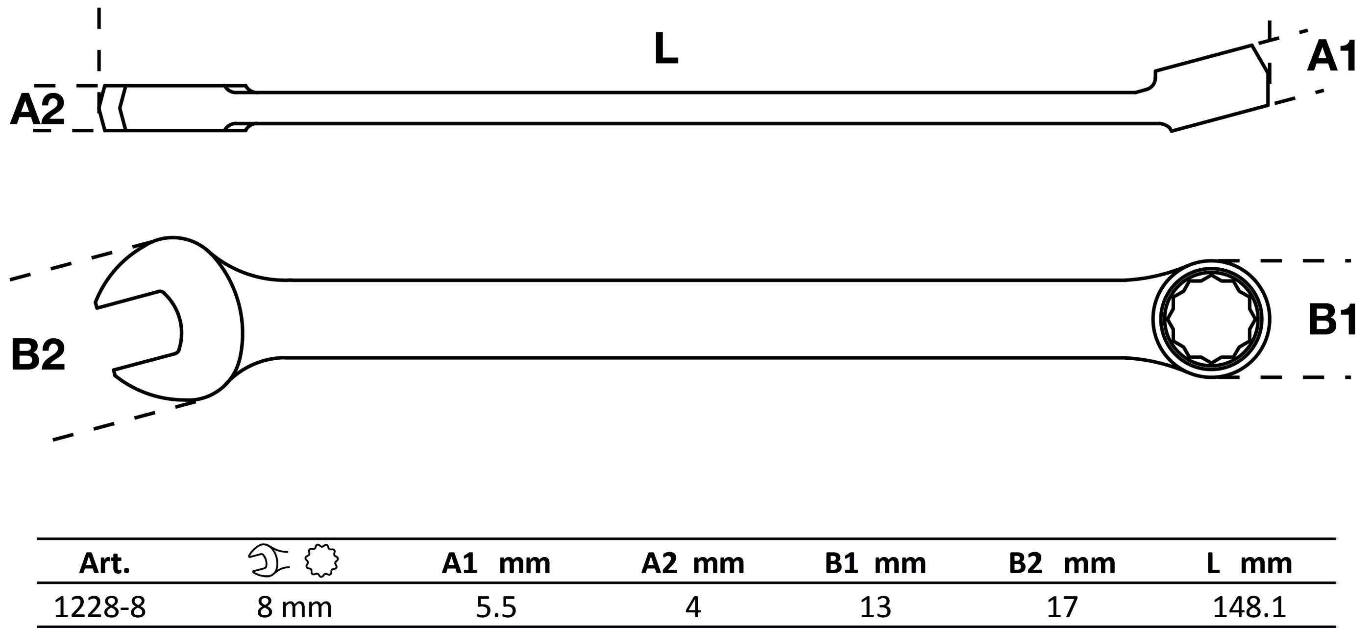 Maul-Ringschlüssel | extra lang | SW 8 mm