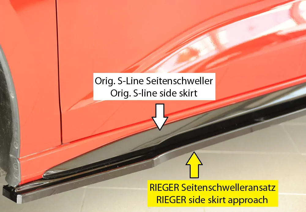 Rieger Seitenschweller links ansatz glanz schwarz für Audi A3 S3 (GY) 5-tür. (Sportback) 07.20-05.24 (bis Facelift)