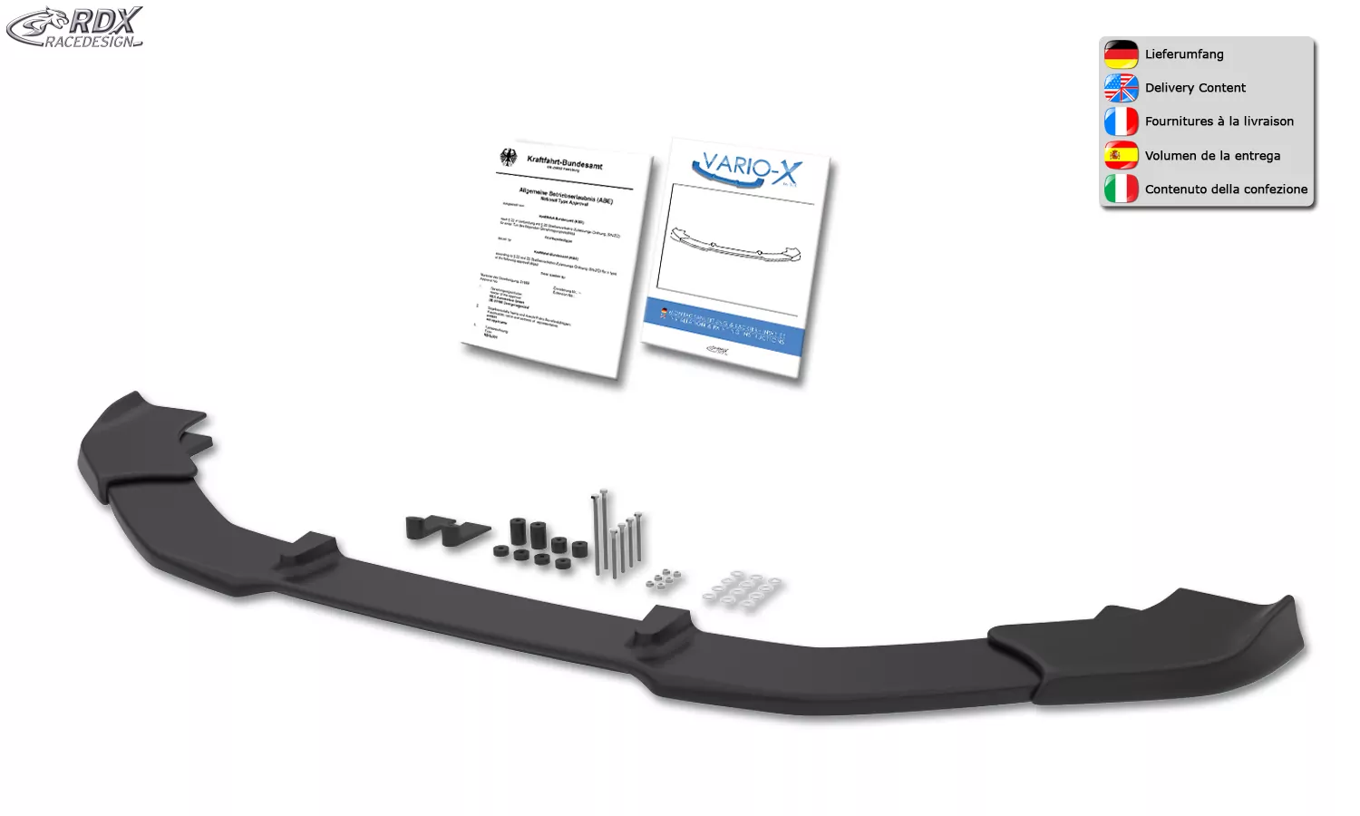 RDX Frontspoiler VARIO-X für BMW 1er F20 / F21 2011-2015 (M-Paket bzw. M-Technik Frontstoßstange) Frontlippe Front Ansatz Vorne Spoilerlippe