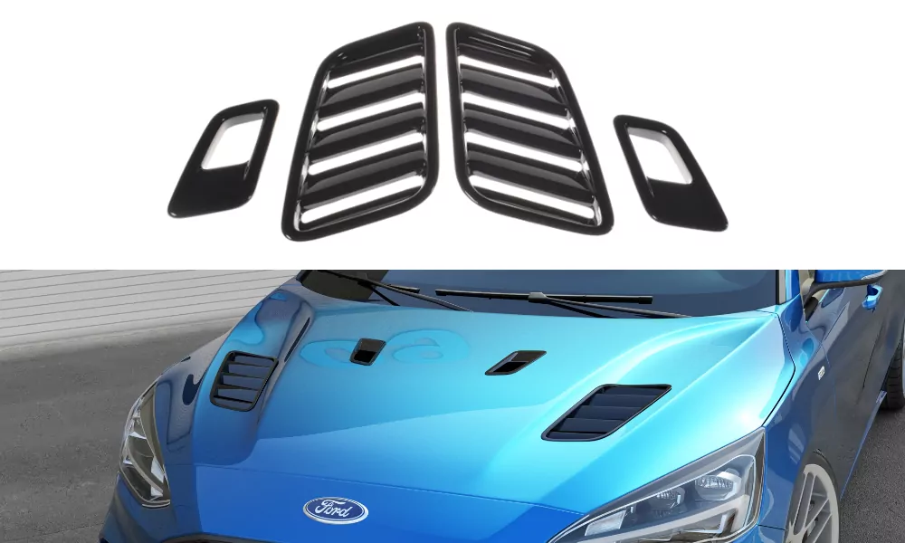 MOTORHAUBEN LUFTSCHLITZE Passend Für FORD FOCUS MK4  Schwarz Hochglanz Schwarz Hochglanz