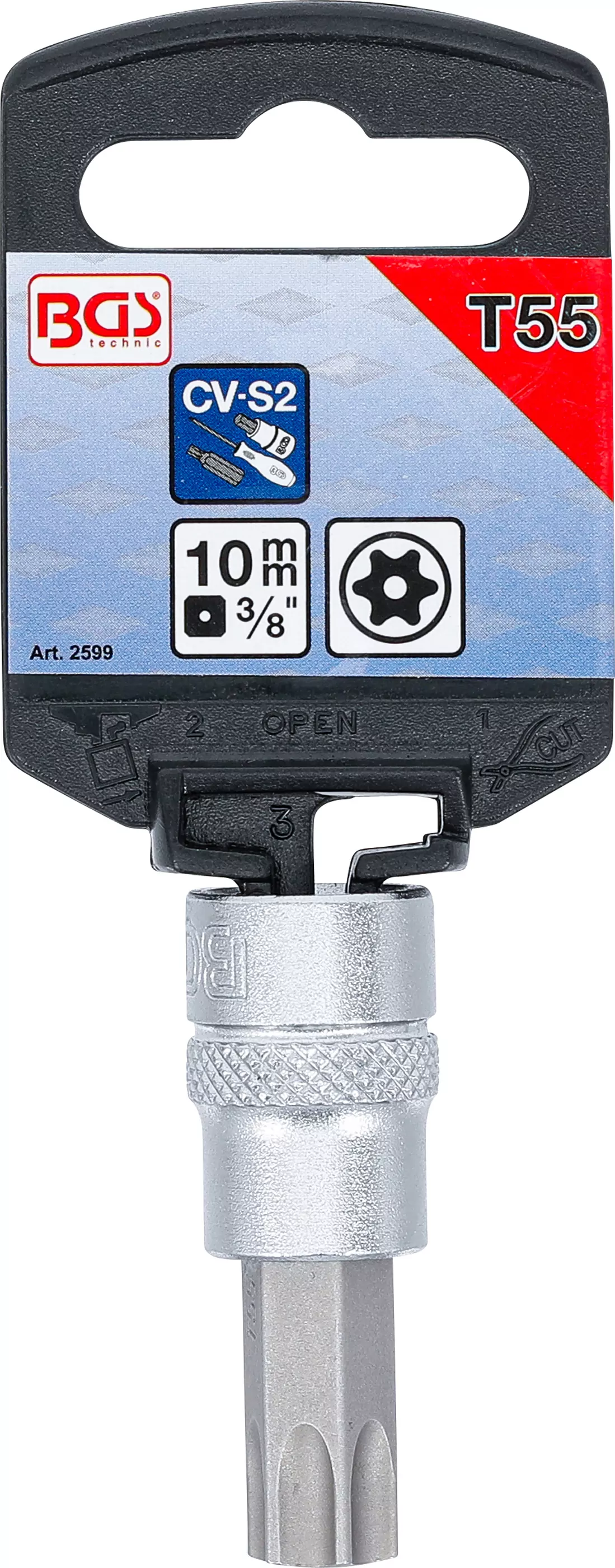 Bit-Einsatz | Antrieb Innenvierkant 10 mm (3/8") | T-Profil (für Torx) mit Bohrung T55
