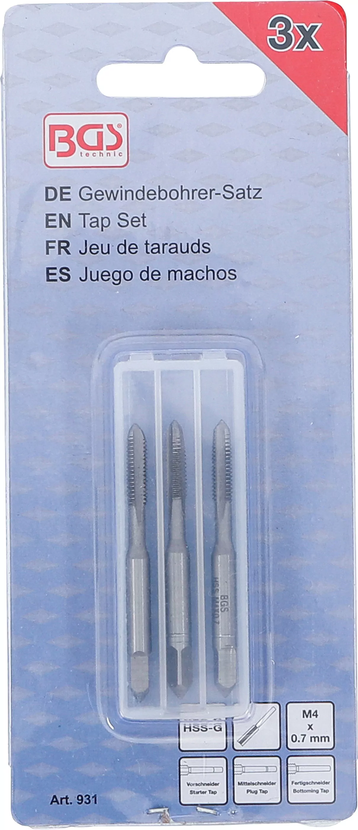 Gewindebohrer-Satz | Vor-, Mittel- und Fertigschneider | HSS-G | M4 x 0,7 mm | 3-tlg.