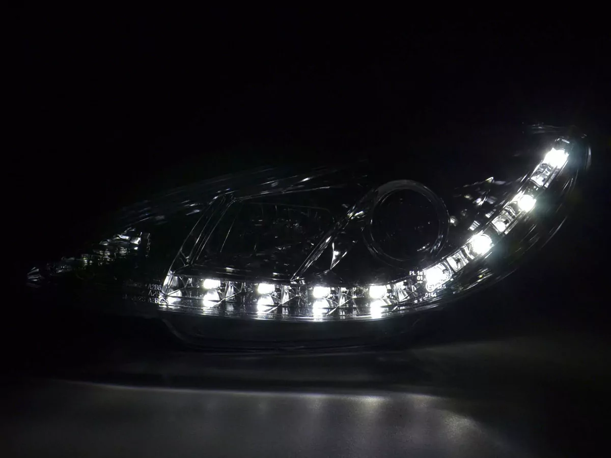 Scheinwerfer Set Daylight LED Tagfahrlicht Peugeot 206 Typ S16 Bj. 98- chrom