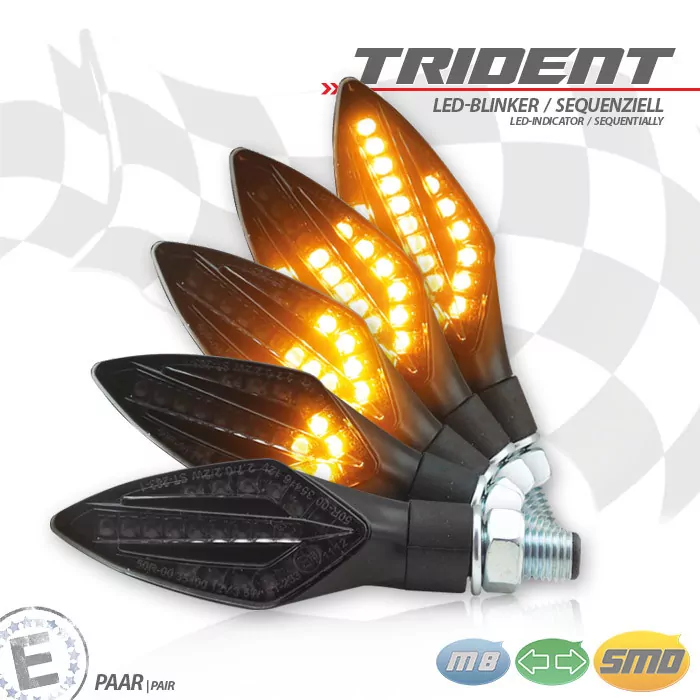 Smd-blinker "trident" | Sequenziell | Schwarz | Paar | M10 | L 75 X B 27,5 X H 21mm | E-geprüft