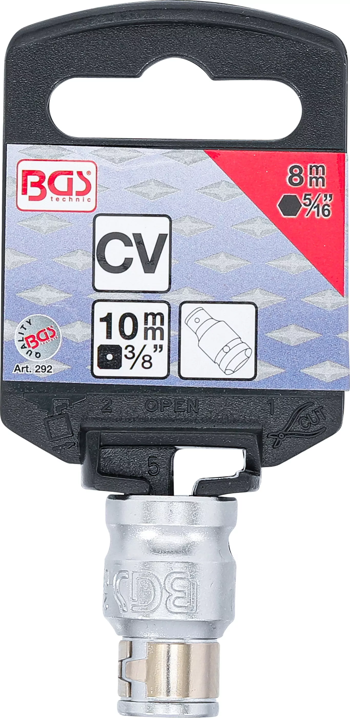 Bit-Adapter mit Haltekugel | Innenvierkant 10 mm (3/8") | Innensechskant 8 mm (5/16")