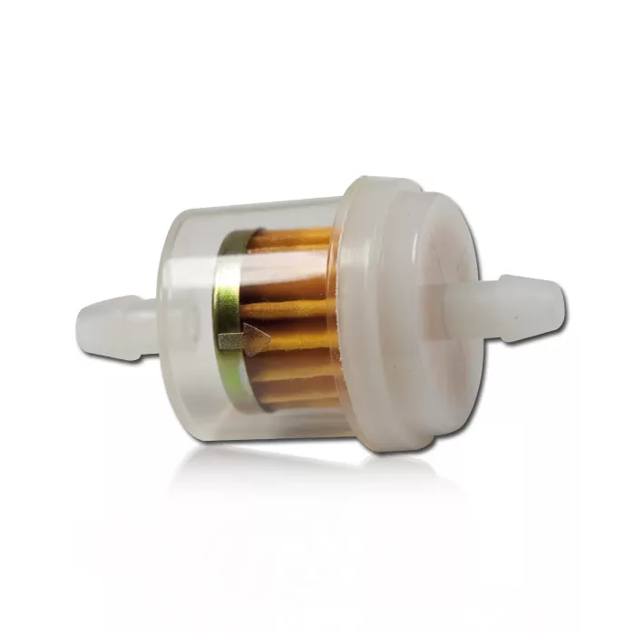 Benzinfilter 1/4" 6mm, Ø=30mm, rund, transparent, Gesamtlänge: 55mm