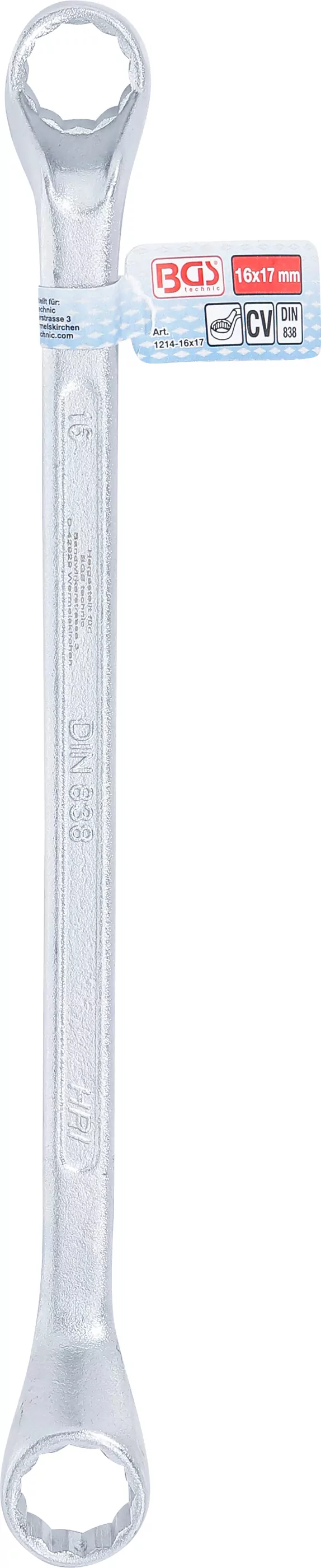 Doppel-Ringschlüssel, gekröpft | SW 16 x 17 mm