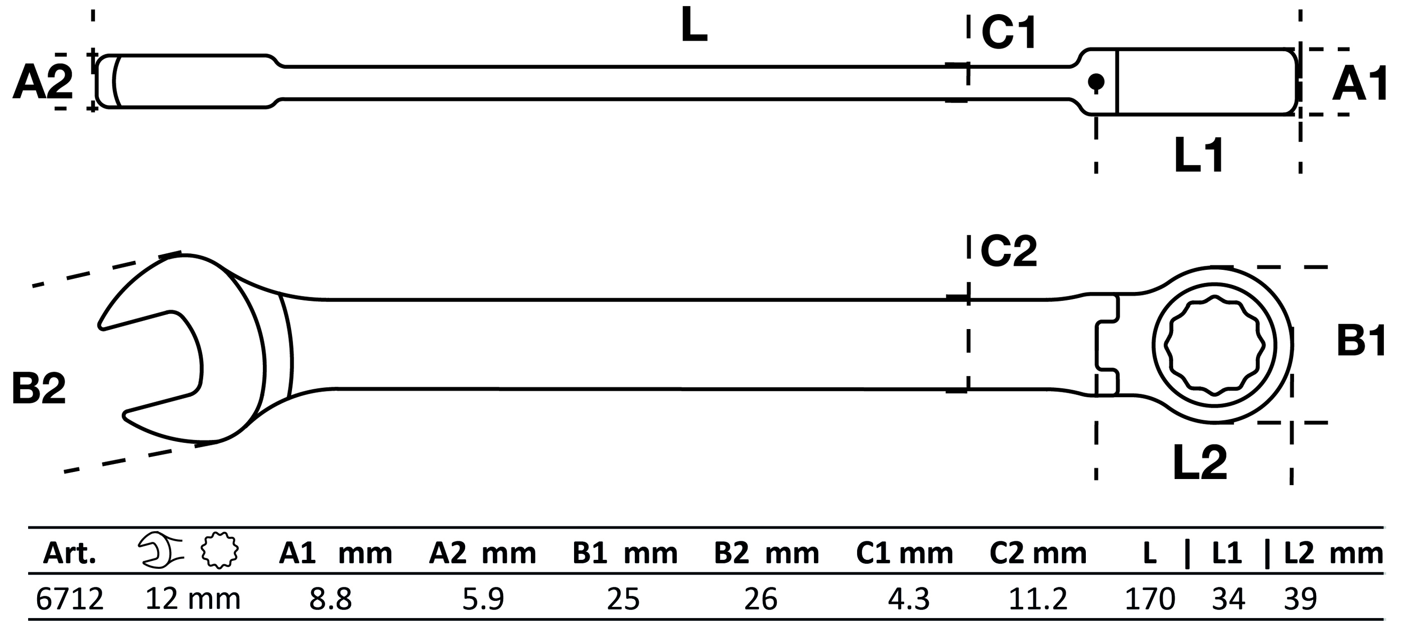 Ratschenring-Maulschlüssel | abwinkelbar | SW 12 mm