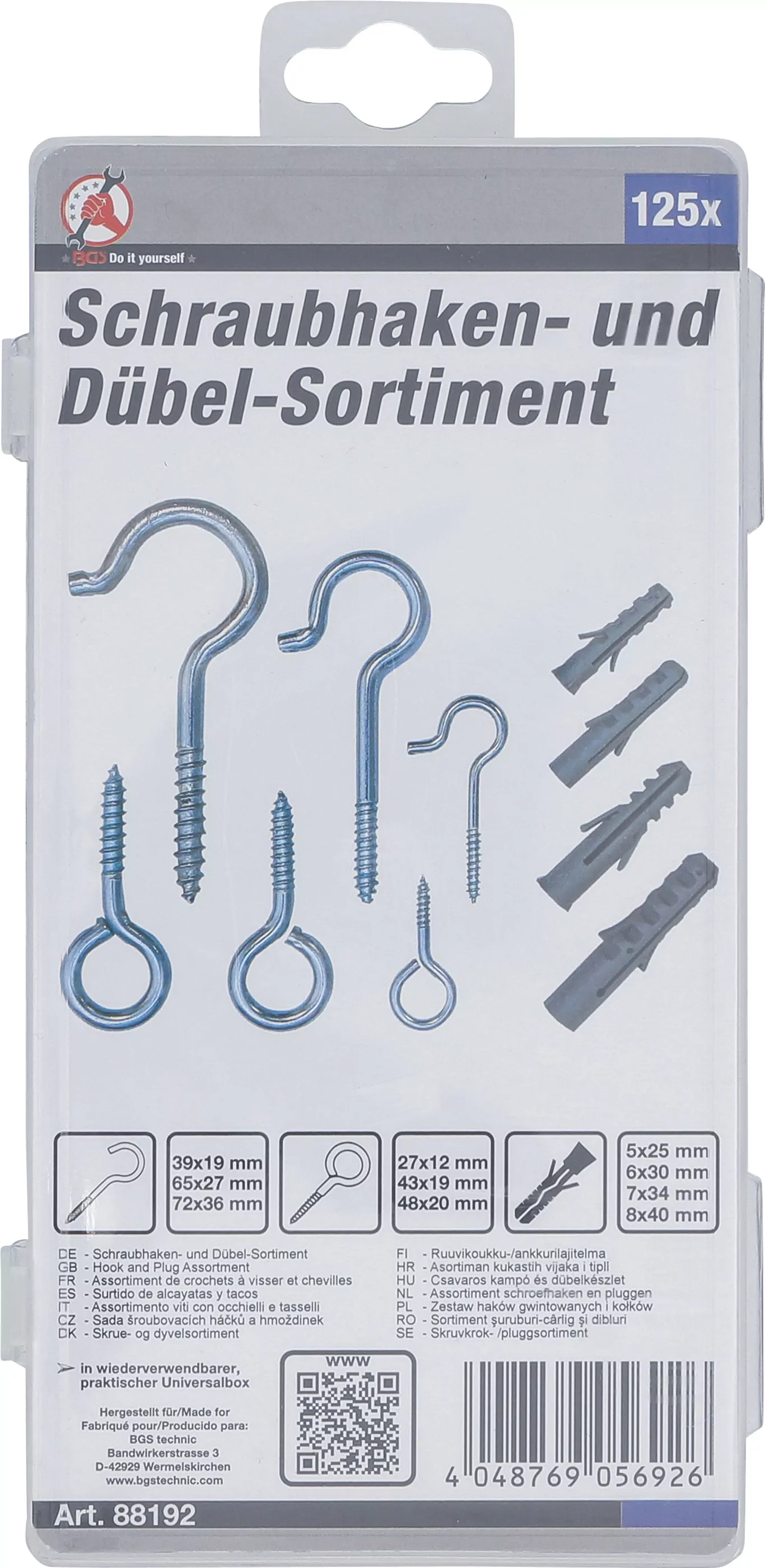 Schraubhaken- und Dübel-Sortiment | 125-tlg.