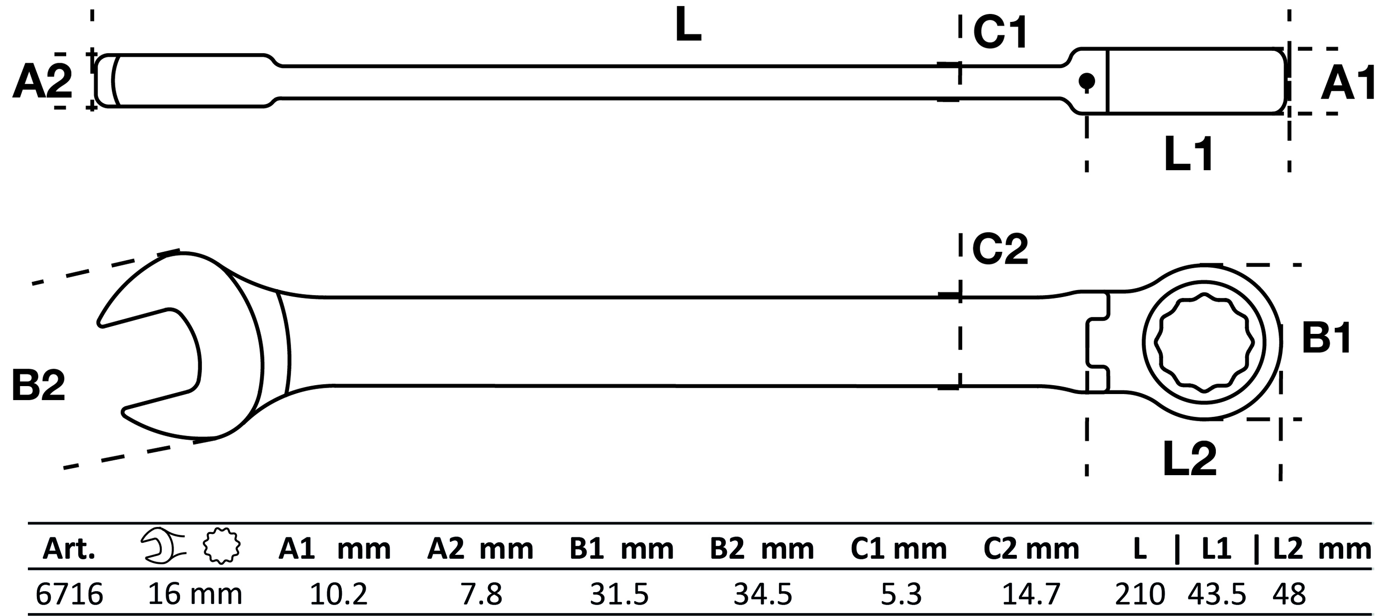 Ratschenring-Maulschlüssel | abwinkelbar | SW 16 mm
