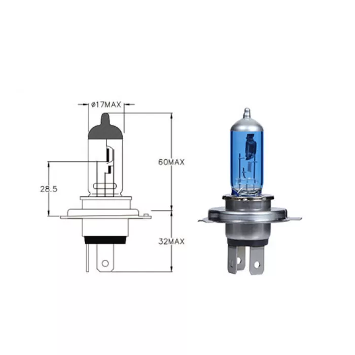 Hauptscheinwerferlampe | "Xenon look blau" | 12V  60/55W | H4 | P43t | E-geprüft | Ø=17x92 mm