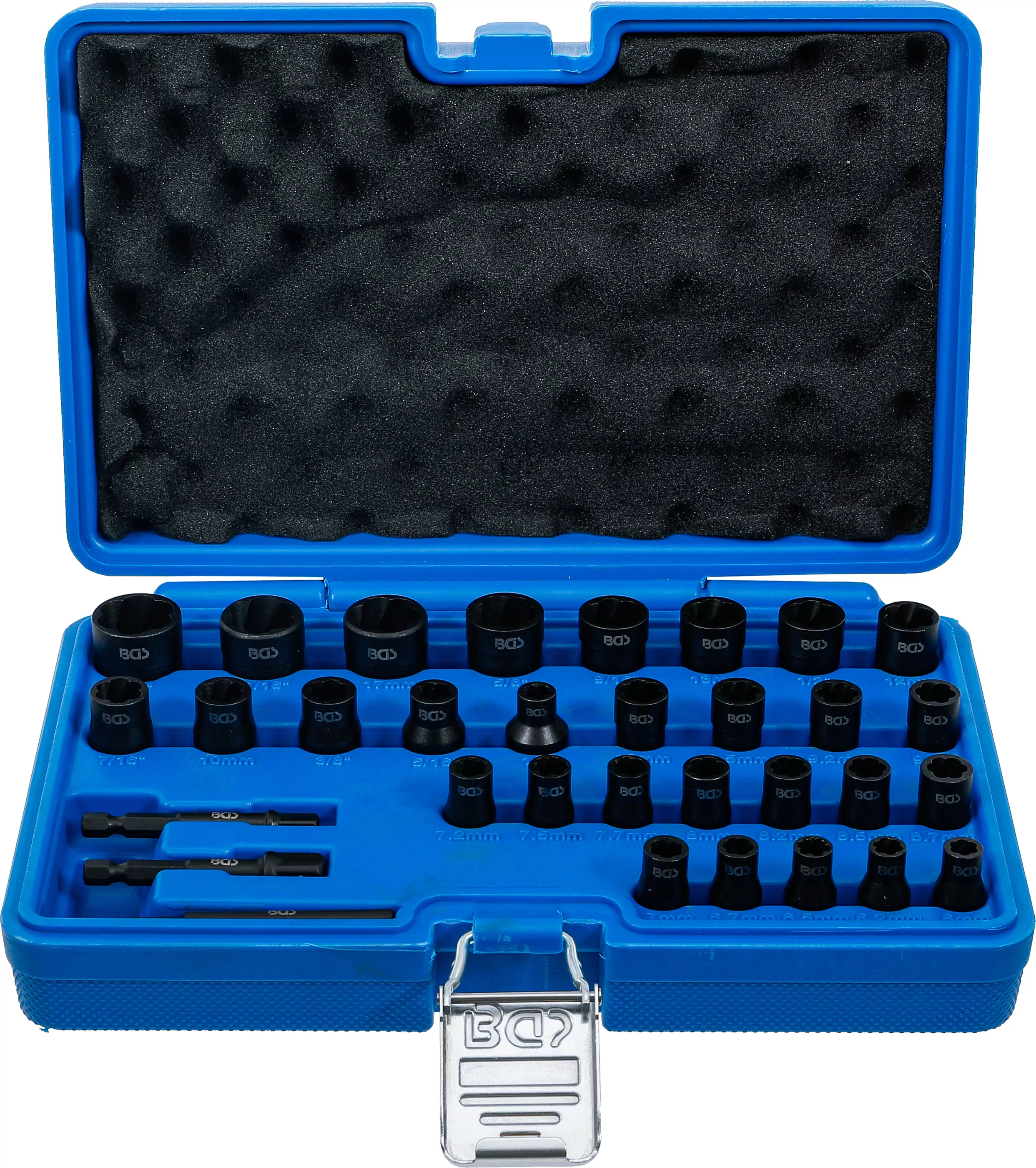 Spiral-Profil-Steckschlüssel-Satz / Schraubenausdreher | Antrieb Innenvierkant 6,3 mm (1/4") / 10 mm (3/8") | Metrisch und Zollgrößen | 32-tlg.