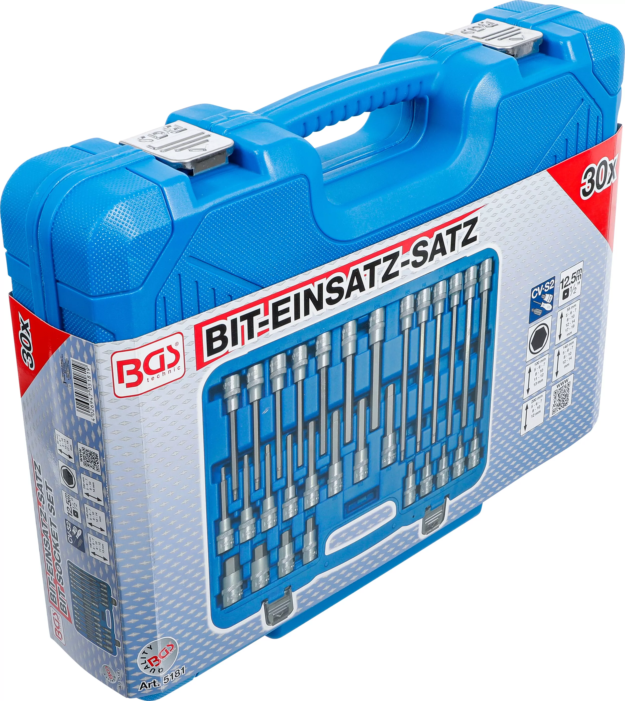 Bit-Einsatz-Satz | Antrieb Innenvierkant 12,5 mm (1/2") | Innensechskant | 30-tlg.