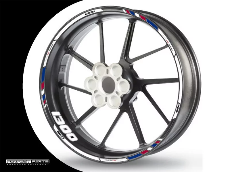 Felgenrandaufkleber für 1300 ccm weiß-blau-rot