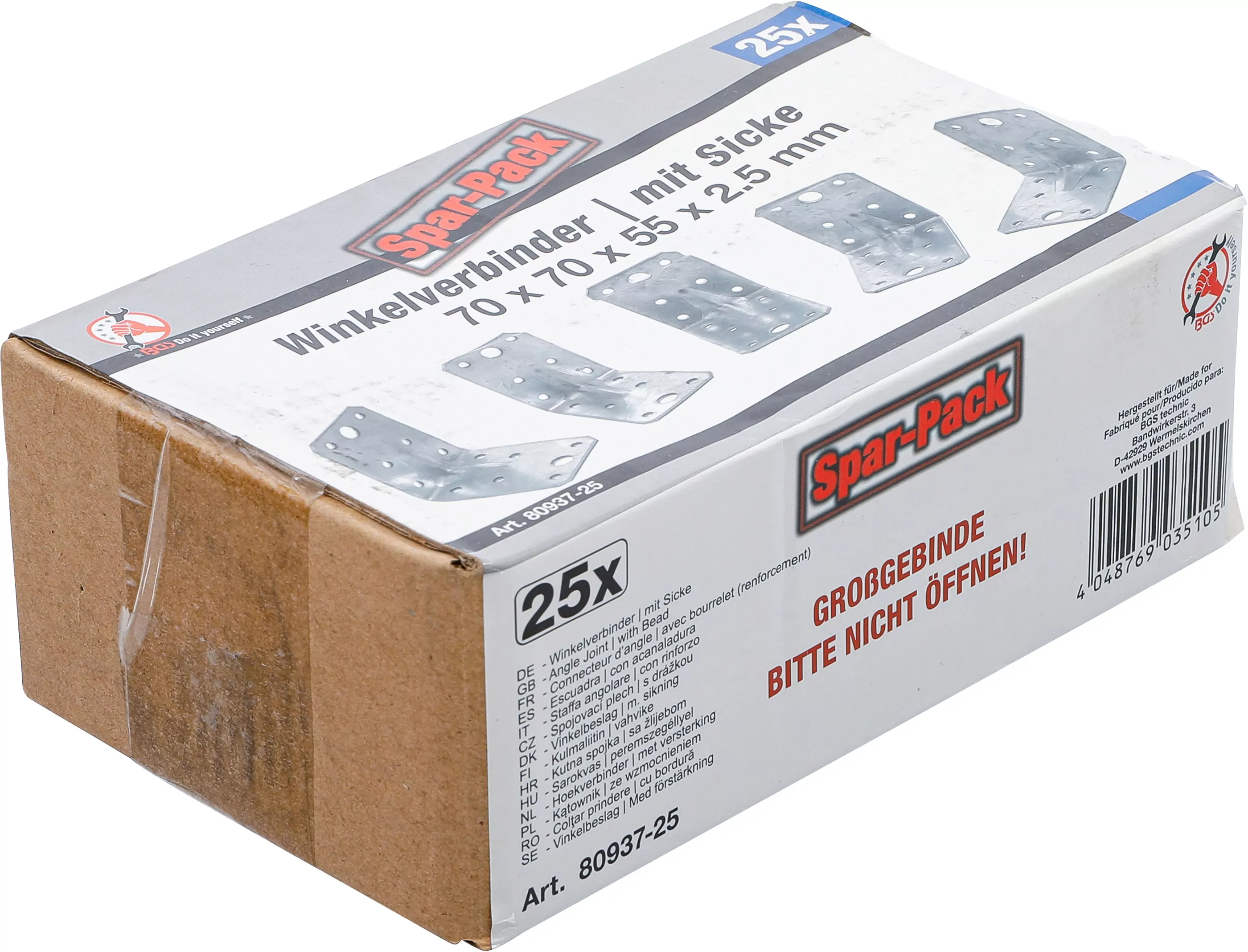 Winkelverbinder | mit Sicke | 70 x 70 x 55 x 2,5 mm | Spar-Pack | 25 Stück