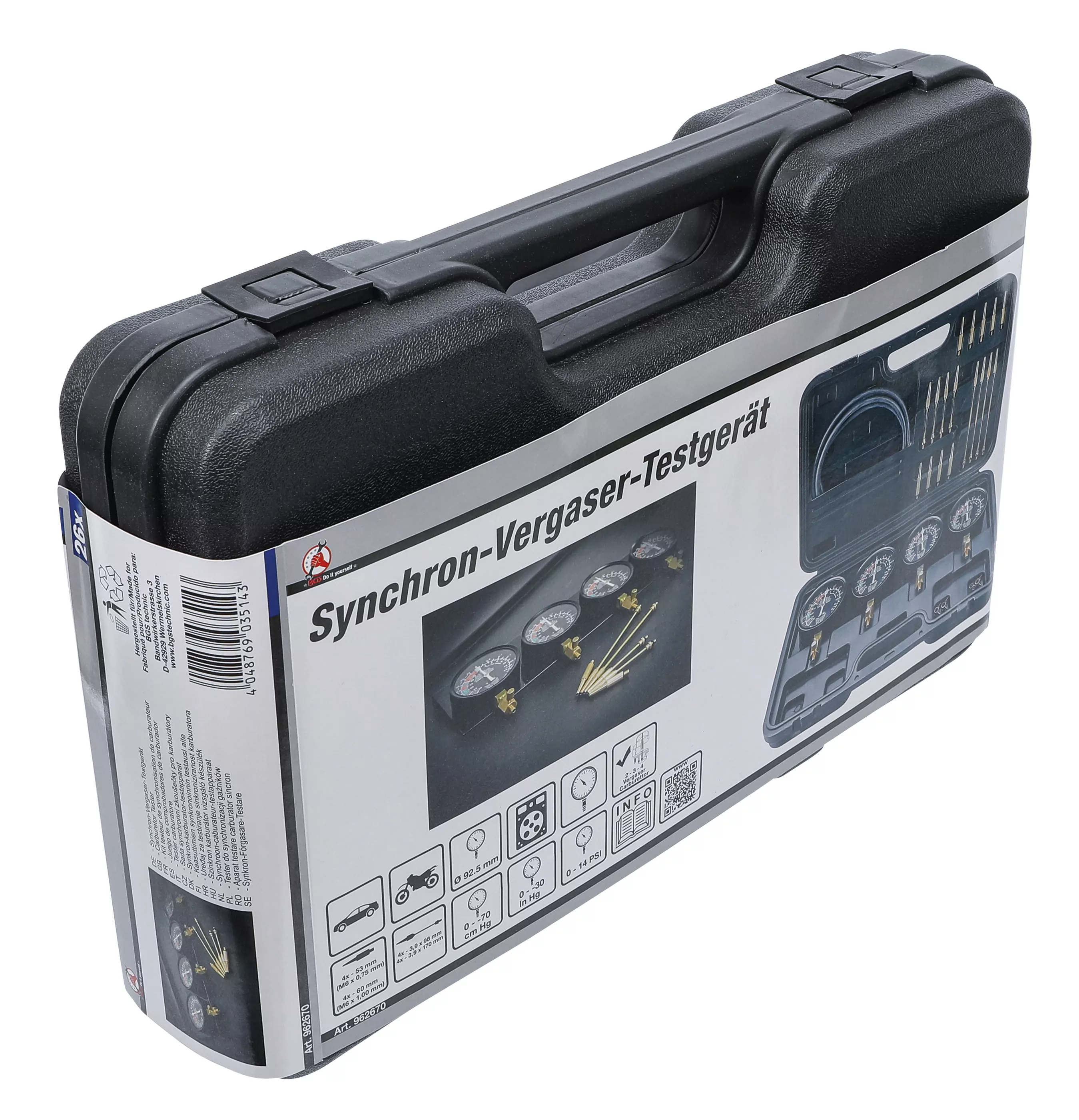 Synchron-Vergaser-Testgerät | mit 4 Synchronuhren | 26-tlg.